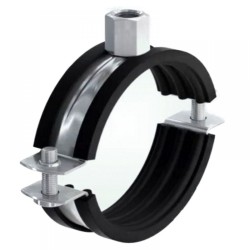 Csőbilincs  86 - 92 mm (3") kétcsavaros, horganyzott acél, gumibetétes, M8/M10 csatlakozó menettel