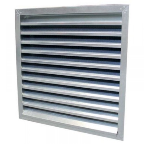 Kültéri esővédő horganyzott acél fix zsalu BLR-S50  600 x  500 mm, natúr színű, horganyzott acél madárhálóval
