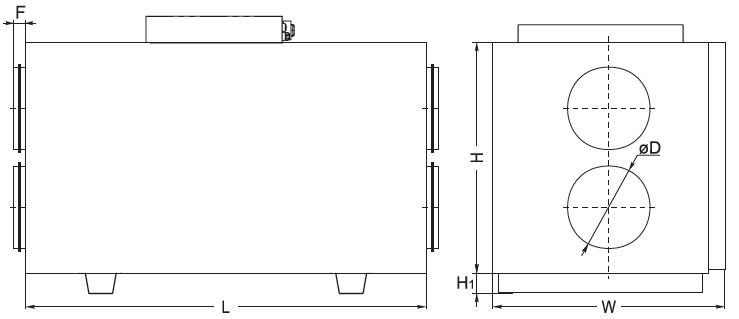 HRS-R H EKO hővisszanyerő - geometriai méretek 