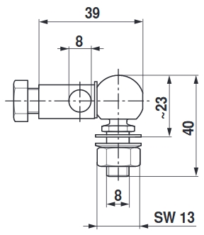 KG8 DIA 8 mm gömbcsukló - geometriai méretek