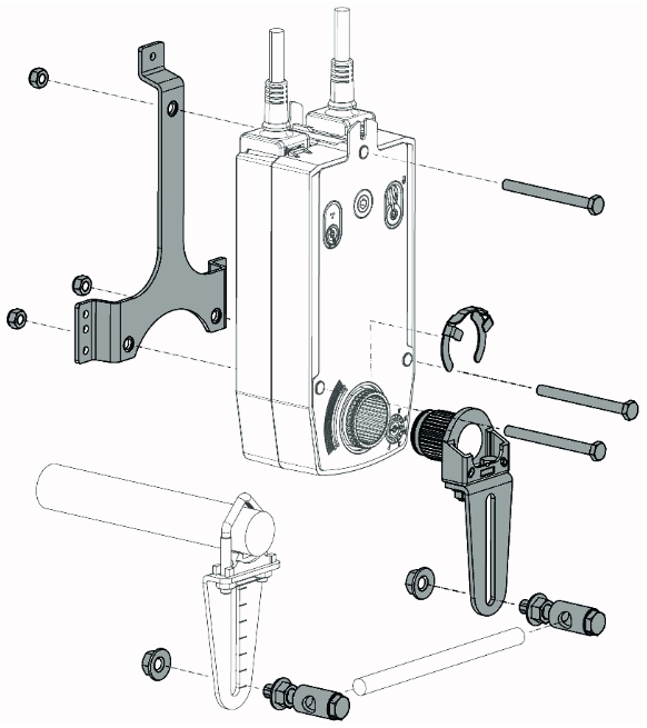 ZG-AFB tengelyrögzítő Belimo zsalumozgatókhoz - összeszerelési vázlat