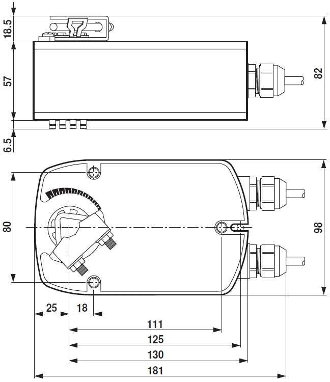 LF24-S Belimo fagyvédelmi zsalumozgató motor - geometriai méretek