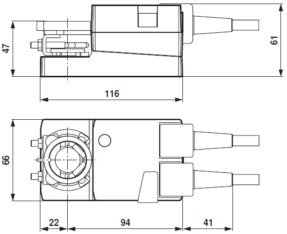 LM Belimo zsalumozgató motor - geometriai méretek
