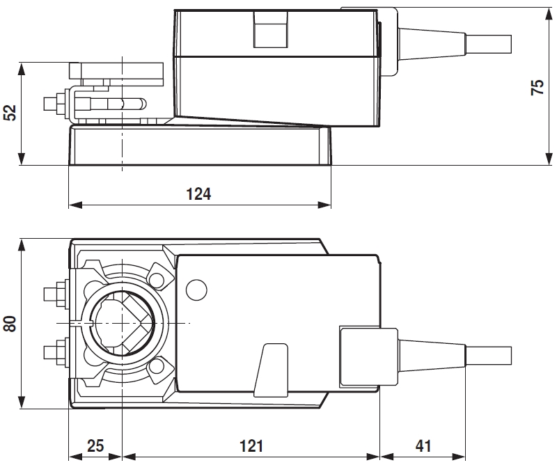 LMQ24A Belimo zsalumozgató motor - geometriai méretek