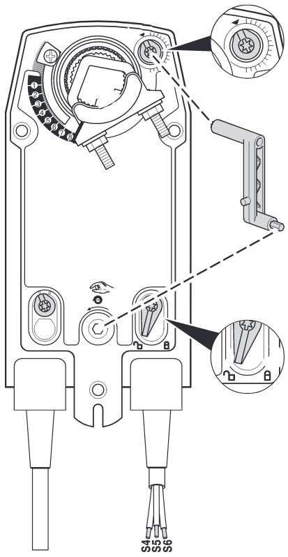 Belimo NFS-(S) zsalumozgatók kiegészítő kapcsolók beállítása