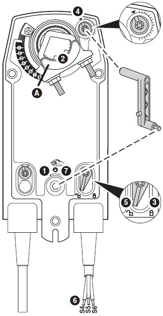 Belimo NFS-(S) zsalumozgatók kiegészítő kapcsolók beállítása