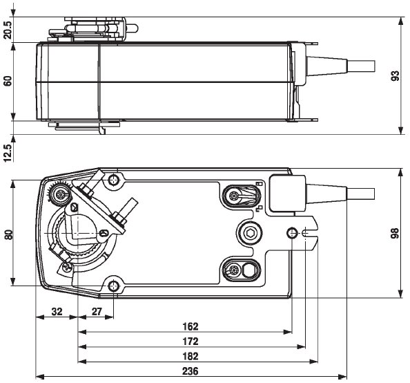 SF 24A Belimo zsalumozgató motor - geometriai méretek