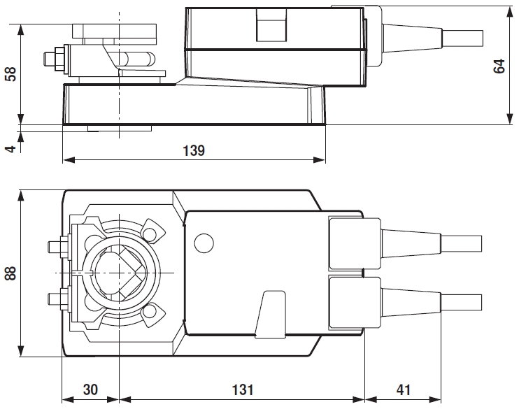 LM Belimo zsalumozgató motor - geometriai méretek