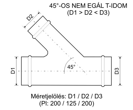 nem egál T-idom 45 fokos