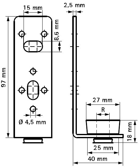 Csatornafüggesztő L-VE - geometriai méretek