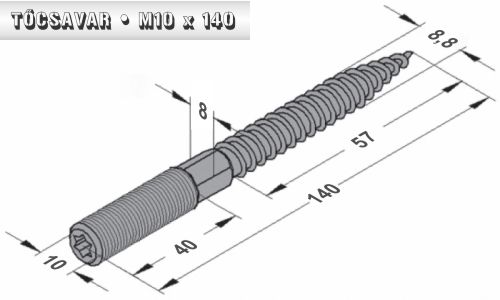Tőcsavar (ászokcsavar) M10 x 140 mm