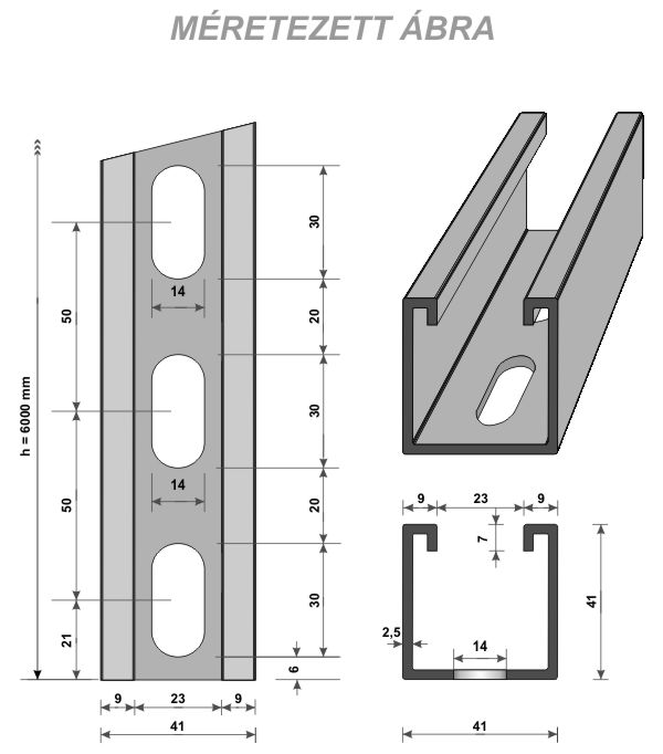 C-sín  41 mm x 41 mm x 2,50 mm x 6 m / szál (MFO)
