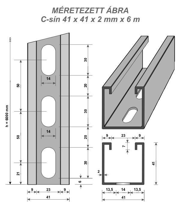 C-sín  41 mm x 41 mm x 2,00 mm x 6 m / szál (MFO)