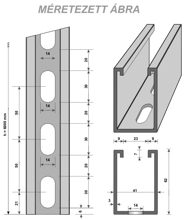 C-sín  41 mm x 62 mm x 3 mm x 6 m / szál (MFO)
