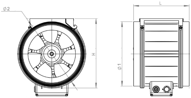 Etamaster AC csőventilátor geometriai méretek